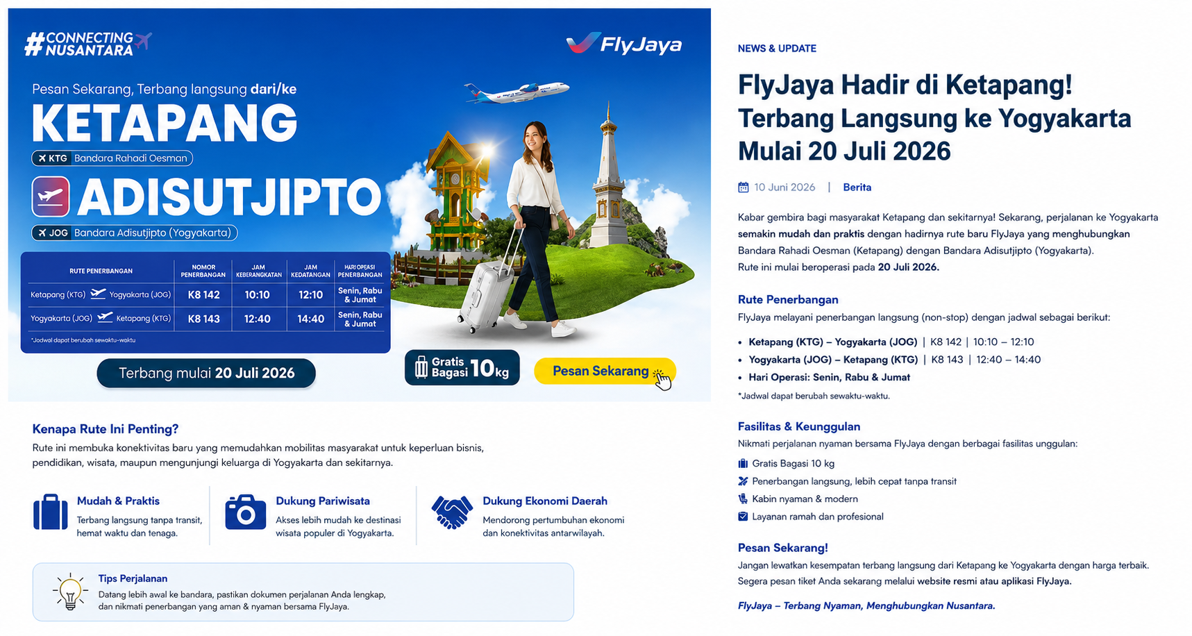 FlyJaya Hadir di Ketapang! Terbang Langsung ke Yogyakarta Mulai 20 Juli 2026
