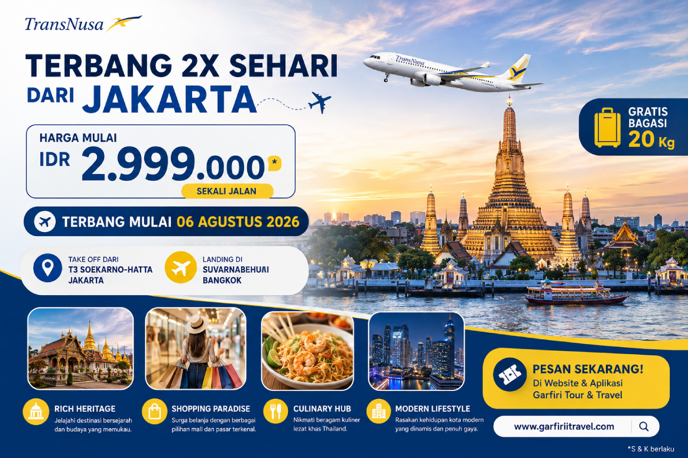 TransNusa Buka Penerbangan Langsung Jakarta–Bangkok