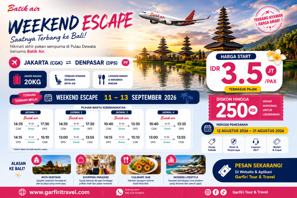 Weekend Escape Jakarta – Bali, Mulai Rp3,5 Juta PP!